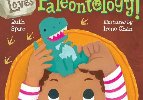 A book cover with a picture of a person holding a dinosaur.