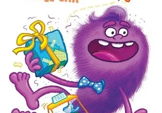 A cartoon of a purple monster holding a present.