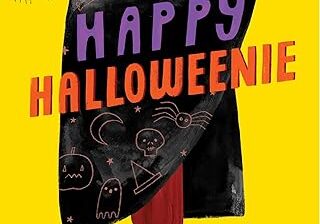 A cartoon of a person in costume with the words " happy halloweenie ".