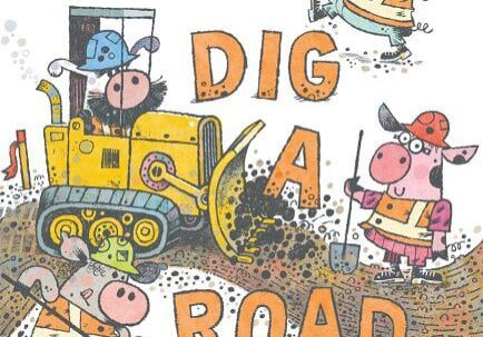 A book cover with pigs digging in the dirt.