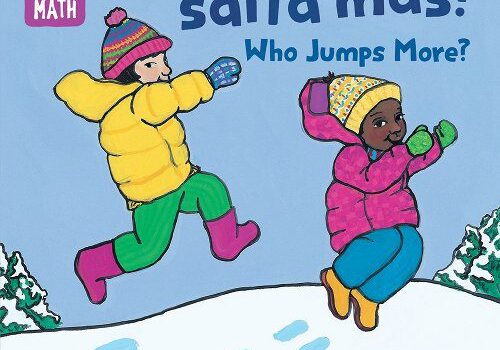 A book cover with two children jumping in the air.