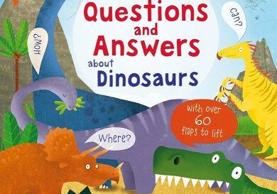 A book cover with various dinosaurs and words