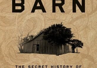 A book cover with an old barn and tree.